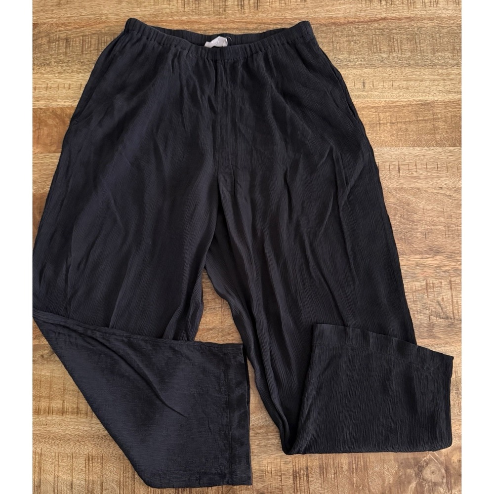 Everlane The Crinkle Pant Black Wide Leg Pull On Elastic Waist Women's M